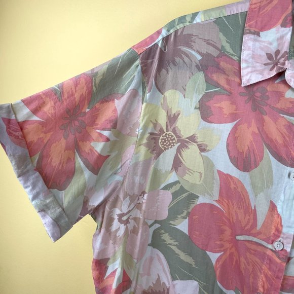 aerie Hibiscus Pastel Button Down Camp Shirt M - Picture 2 of 9